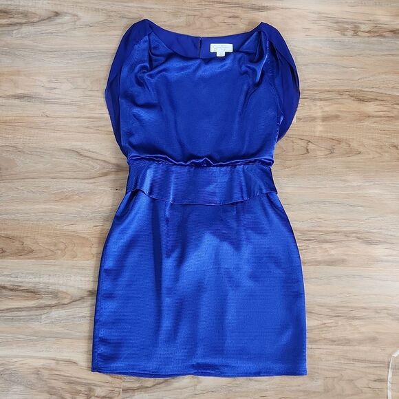 🐞Jessica Simpson Royal Blue Flutter Sleeve Peplum Waist Dress Size 6 - Picture 2 of 12